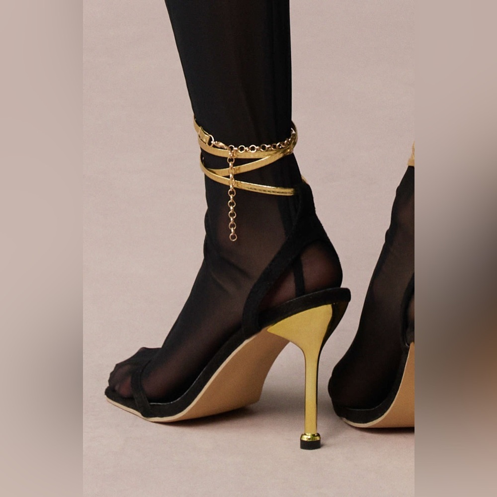 Micas Square Toe Chain High Heels 38 CC9-66 - Picture 5 of 6